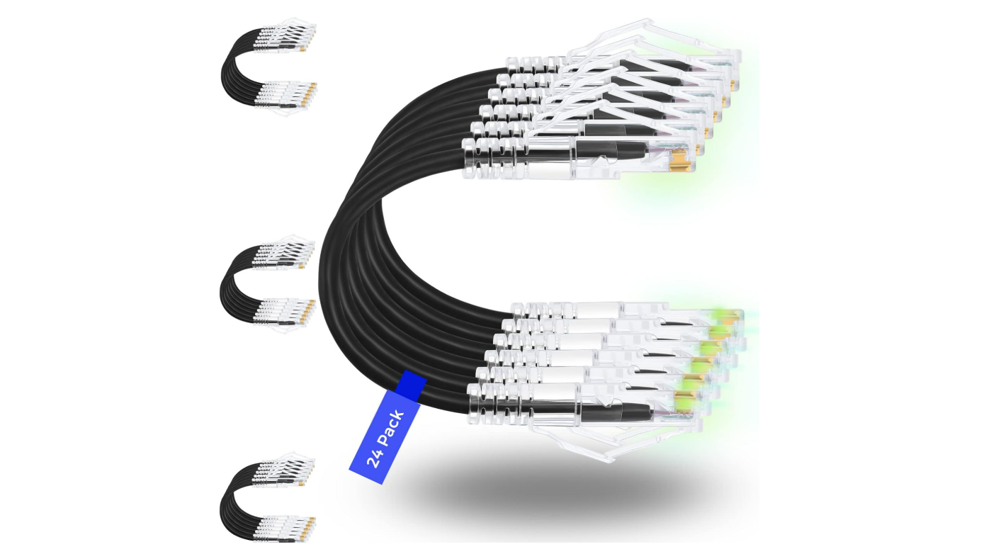 Rapink Patch Cables Cat6a 0.5ft (24-Pack) – Slim 28AWG, 10G, Snagless RJ45